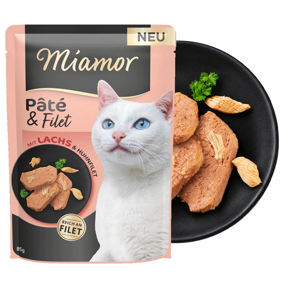 MIAMOR Pâté & Filet Łosoś Kurczak 6x85g Saszetka Karma Mokra dla Kotów